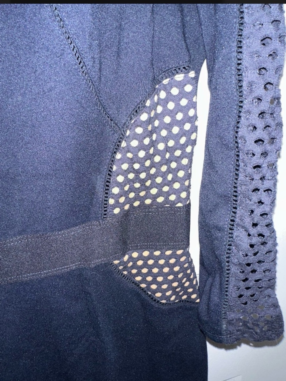 Bailey 44 Navy Blue Dress with Sheer Polka Dot Insets